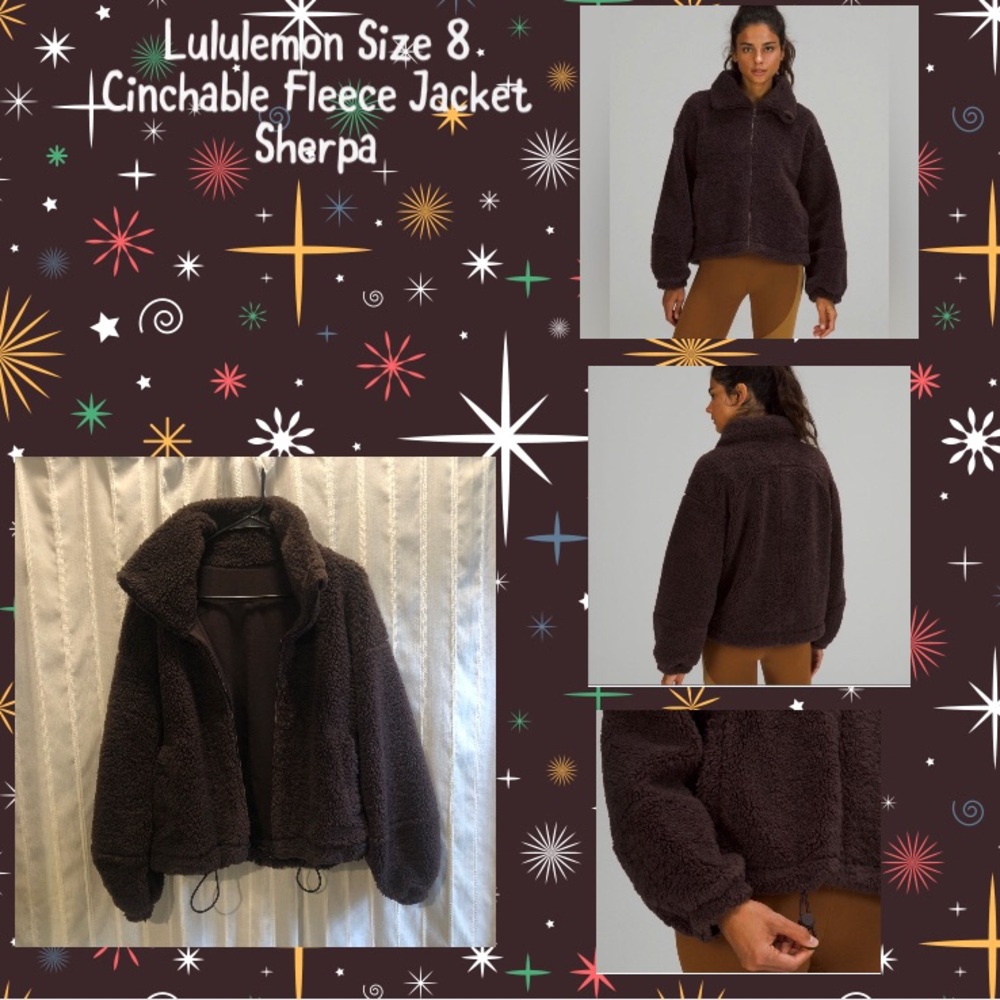 Lululemon Cinchable Fleece Zip Up Sherpa Jacket Coat 8 Brown Medium Mirror Zip